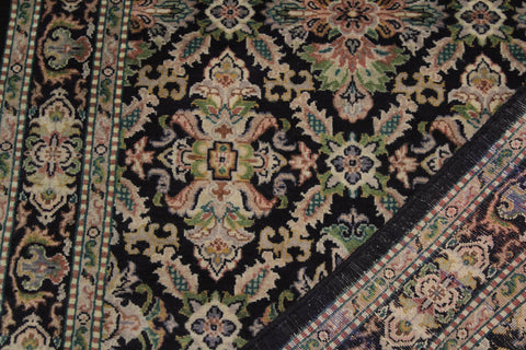 handmade Traditional Tabriz Black Green Hand Knotted RUNNER 100% WOOL area rug 3' x 8'