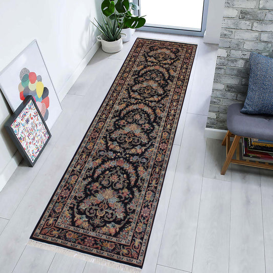 handmade Traditional Kashan Black Gray Hand Knotted RUNNER 100% WOOL area rug 3' x 10'