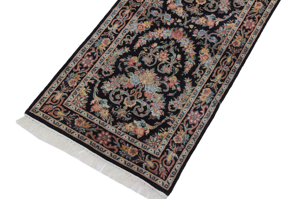 handmade Traditional Kashan Black Gray Hand Knotted RUNNER 100% WOOL area rug 3' x 10'