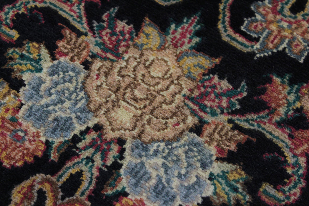 handmade Traditional Kashan Black Gray Hand Knotted RUNNER 100% WOOL area rug 3' x 10'