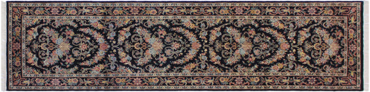 handmade Traditional Kashan Black Gray Hand Knotted RUNNER 100% WOOL area rug 3' x 10'