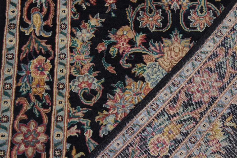 handmade Traditional Kashan Black Gray Hand Knotted RUNNER 100% WOOL area rug 3' x 10'