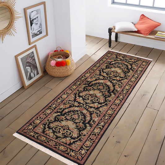 handmade Traditional Hamed Black Red Hand Knotted RUNNER 100% WOOL area rug 3' x 8'