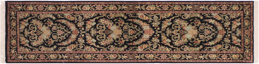 handmade Traditional Hamed Black Red Hand Knotted RUNNER 100% WOOL area rug 3' x 8'