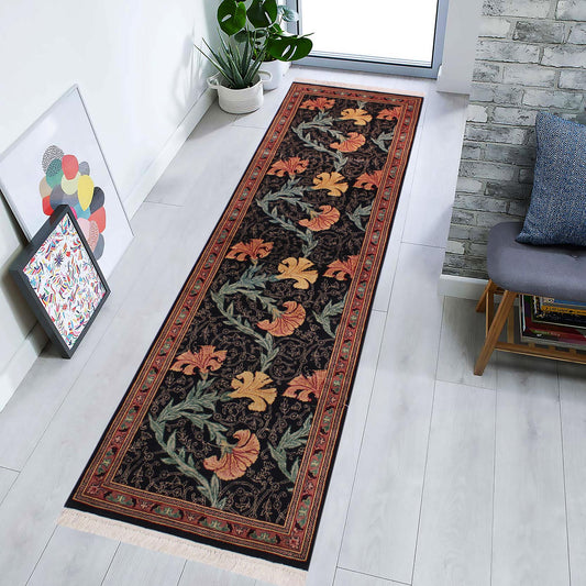 handmade Traditional Carnation Black Pink Hand Knotted RUNNER 100% WOOL area rug 3' x 8'