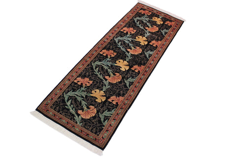 handmade Traditional Carnation Black Pink Hand Knotted RUNNER 100% WOOL area rug 3' x 8'