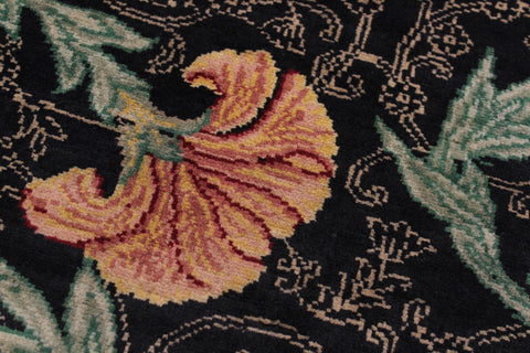 handmade Traditional Carnation Black Pink Hand Knotted RUNNER 100% WOOL area rug 3' x 8'