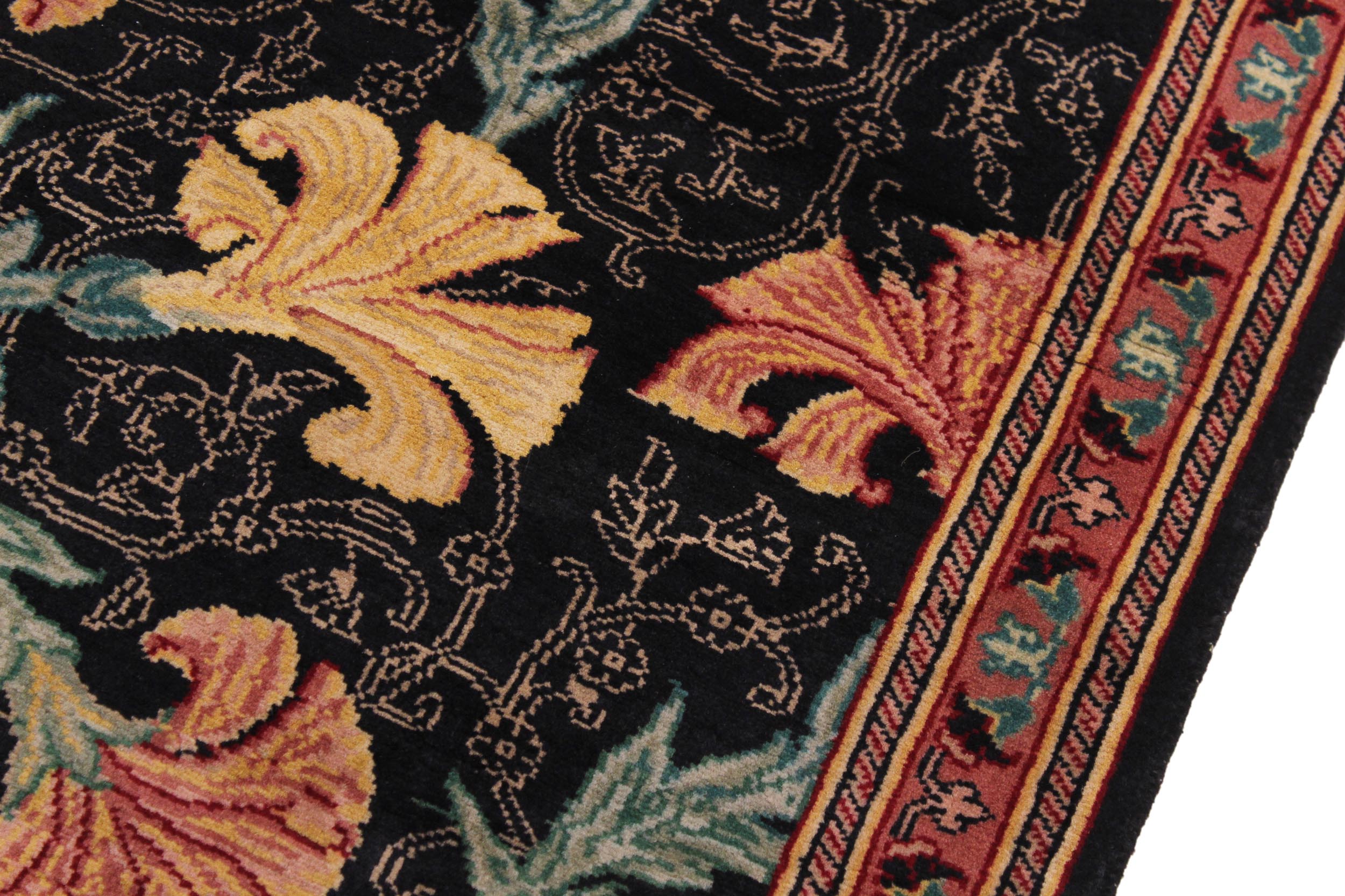 handmade Traditional Carnation Black Pink Hand Knotted RUNNER 100% WOOL area rug 3' x 8'