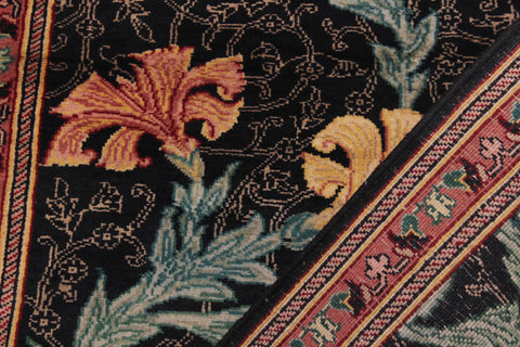 handmade Traditional Carnation Black Pink Hand Knotted RUNNER 100% WOOL area rug 3' x 8'