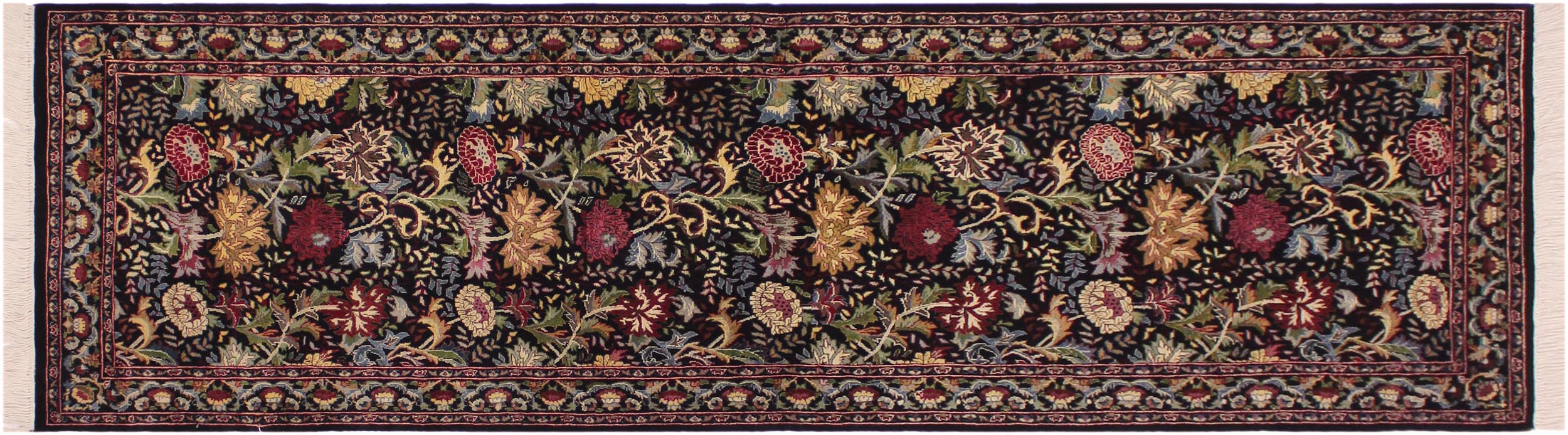 handmade Traditional Morris Black Red Hand Knotted RUNNER 100% WOOL area rug 3' x 8'