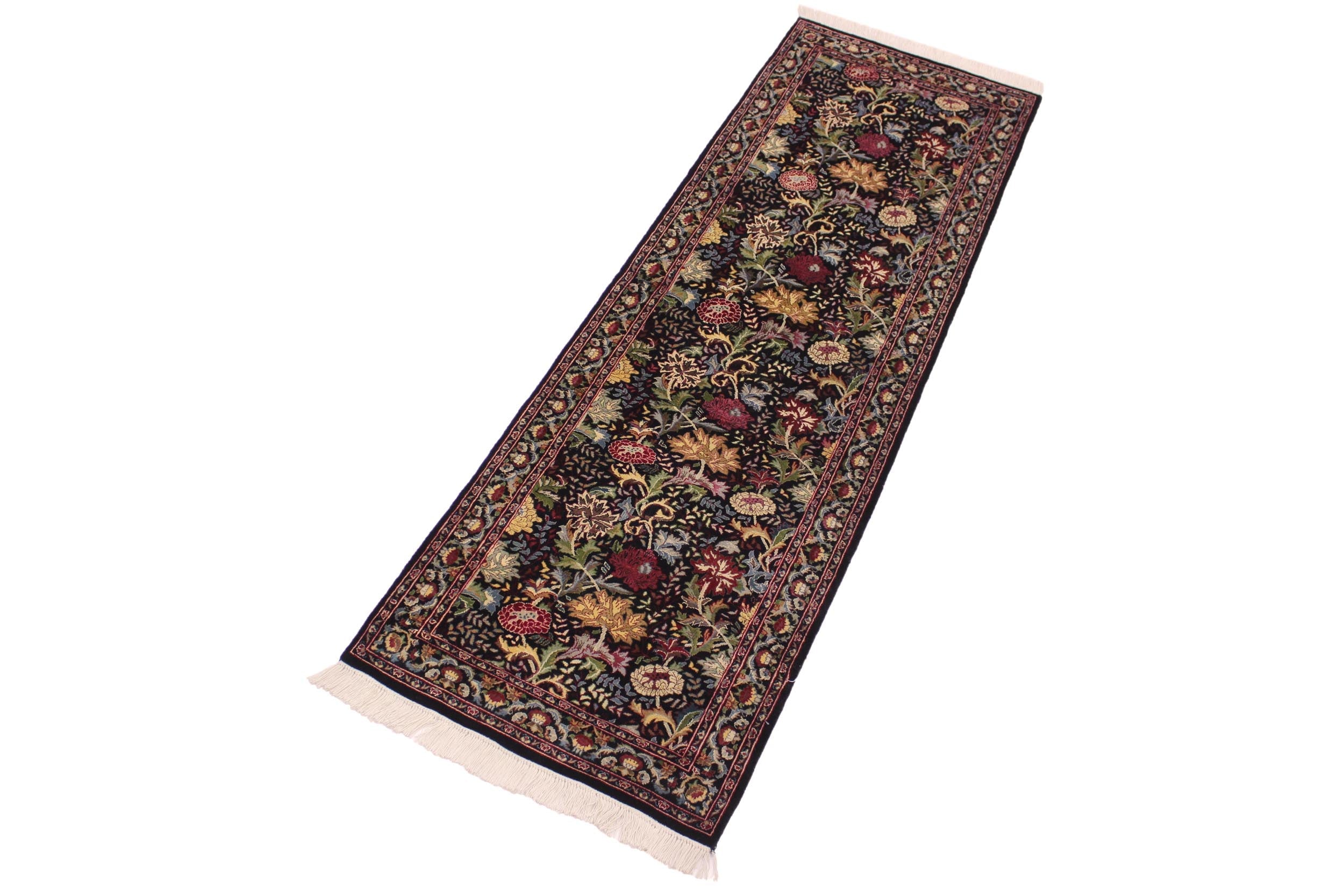 handmade Traditional Morris Black Red Hand Knotted RUNNER 100% WOOL area rug 3' x 8'