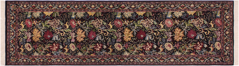 handmade Traditional Morris Black Red Hand Knotted RUNNER 100% WOOL area rug 3' x 8'