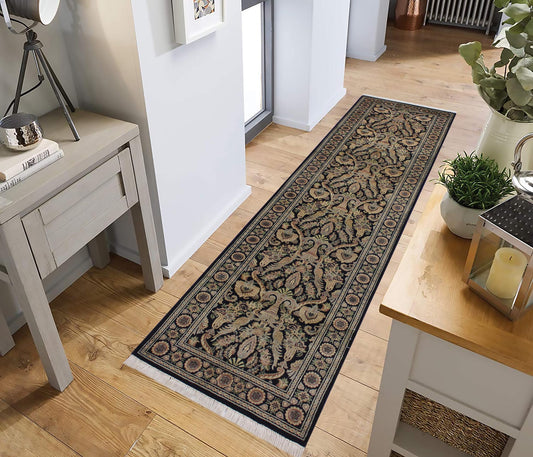 handmade Traditional Kashan Black Gray Hand Knotted RUNNER 100% WOOL area rug 3' x 10'