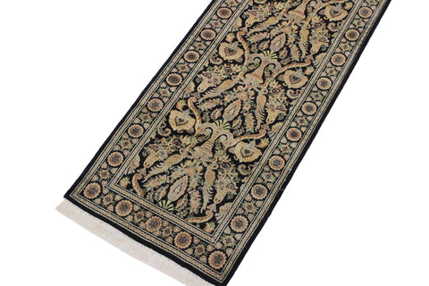 handmade Traditional Kashan Black Gray Hand Knotted RUNNER 100% WOOL area rug 3' x 10'