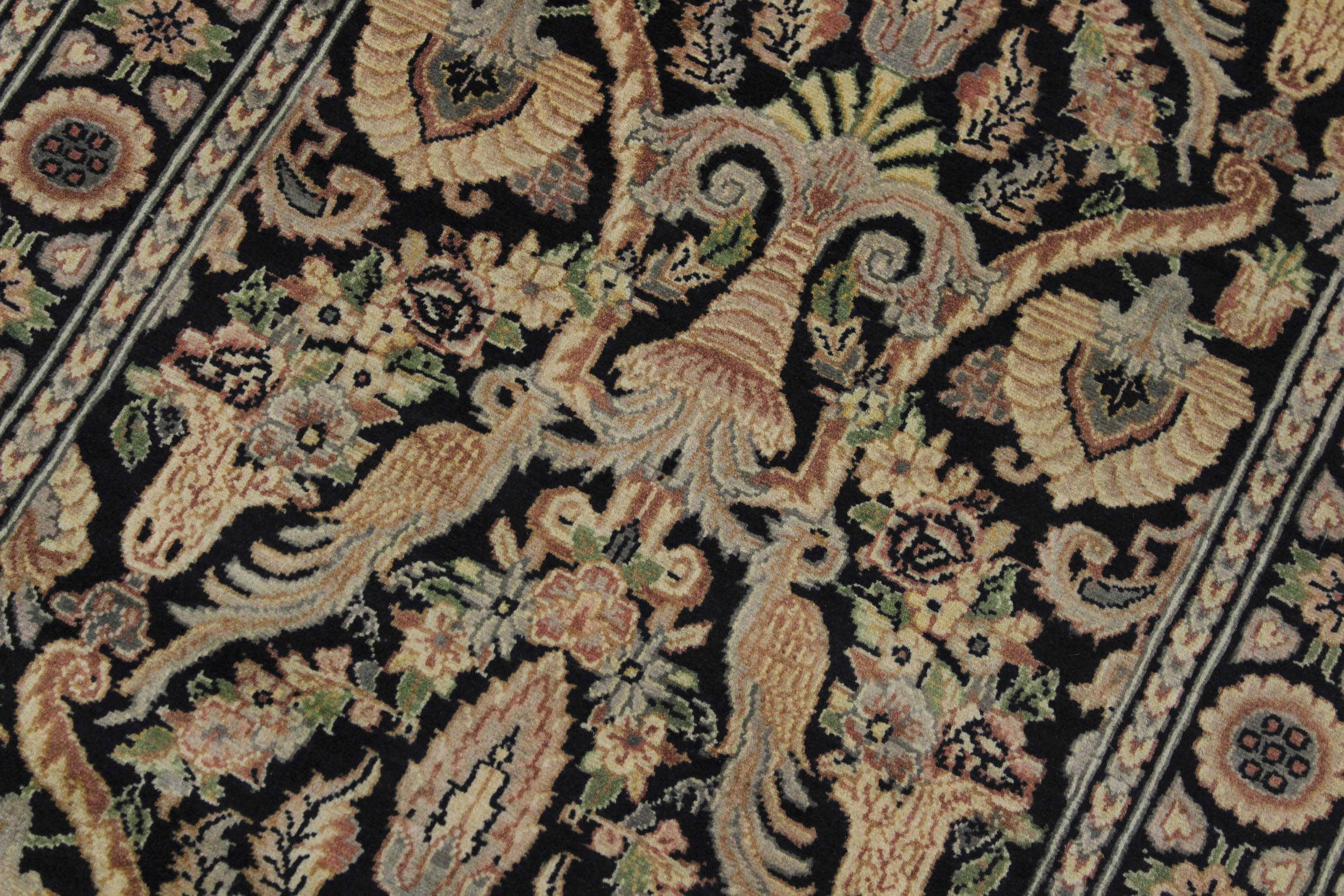 handmade Traditional Kashan Black Gray Hand Knotted RUNNER 100% WOOL area rug 3' x 10'
