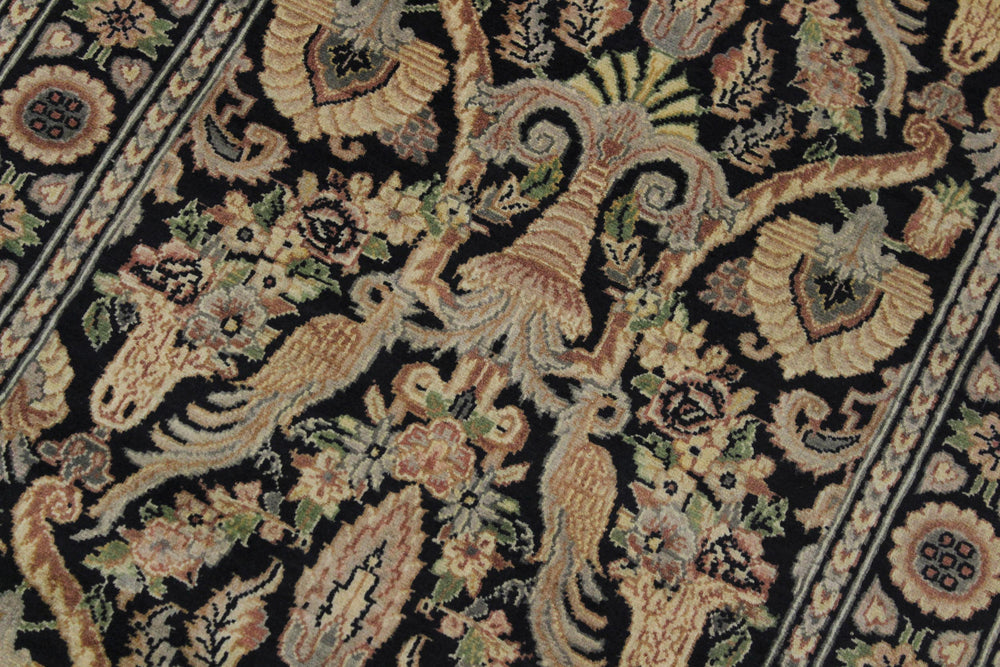 handmade Traditional Kashan Black Gray Hand Knotted RUNNER 100% WOOL area rug 3' x 10'