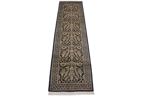 handmade Traditional Kashan Black Gray Hand Knotted RUNNER 100% WOOL area rug 3' x 10'