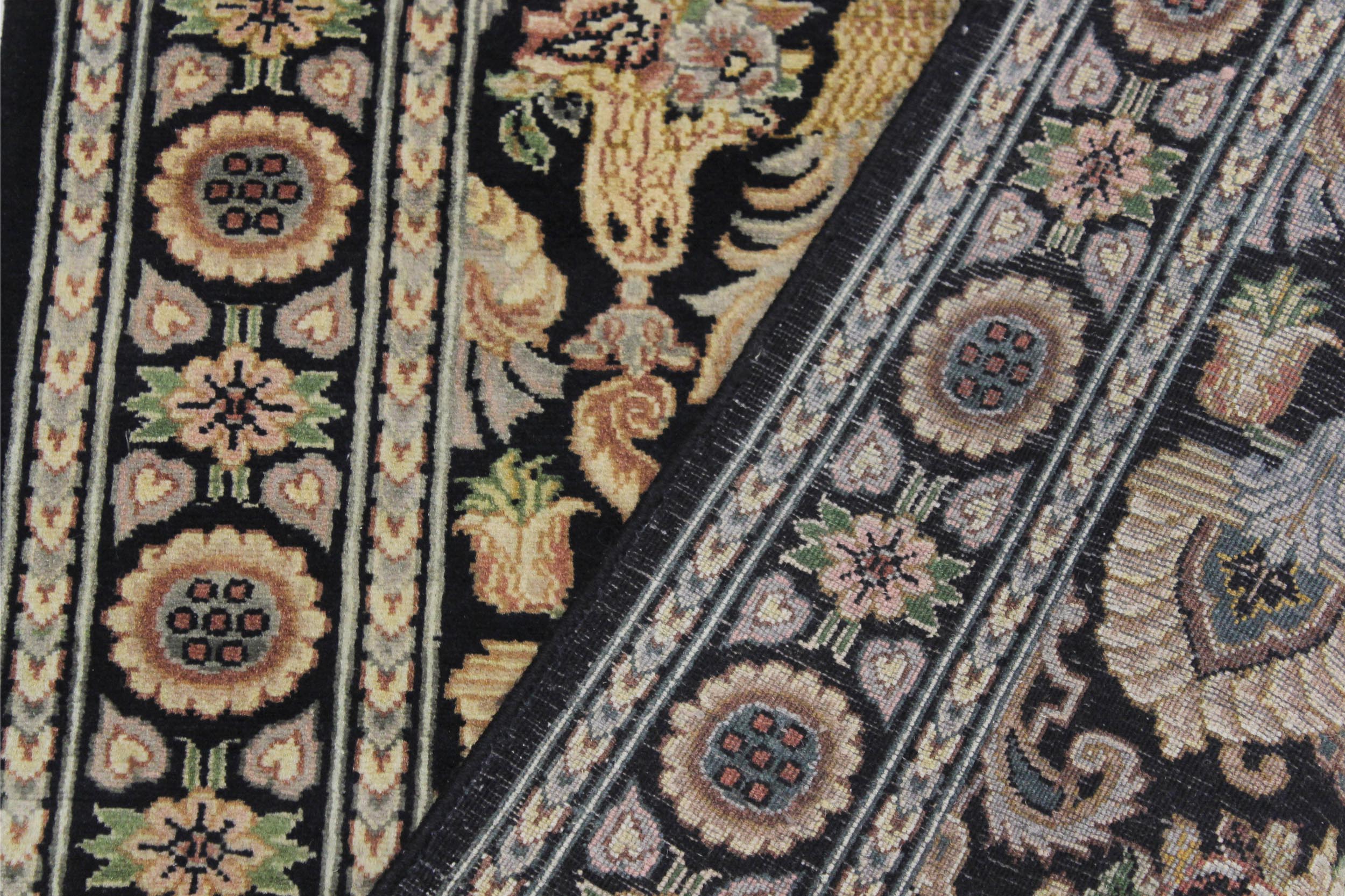 handmade Traditional Kashan Black Gray Hand Knotted RUNNER 100% WOOL area rug 3' x 10'