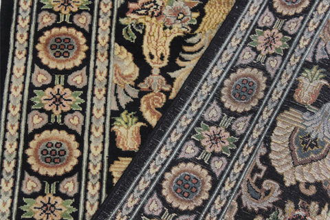 handmade Traditional Kashan Black Gray Hand Knotted RUNNER 100% WOOL area rug 3' x 10'