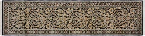 handmade Traditional Kashan Black Gray Hand Knotted RUNNER 100% WOOL area rug 3' x 10'