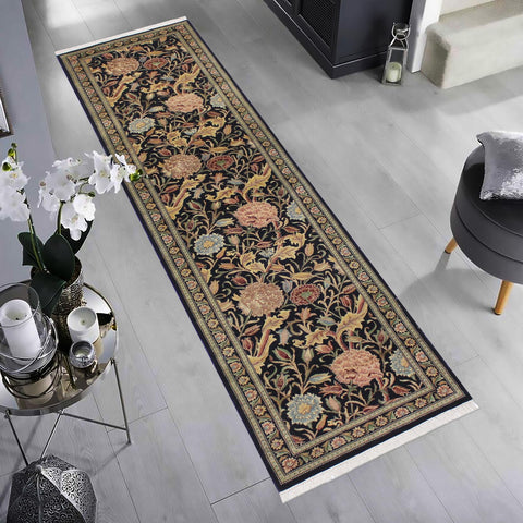 handmade Traditional Kamal Black Blue Hand Knotted RUNNER 100% WOOL area rug 3' x 10'