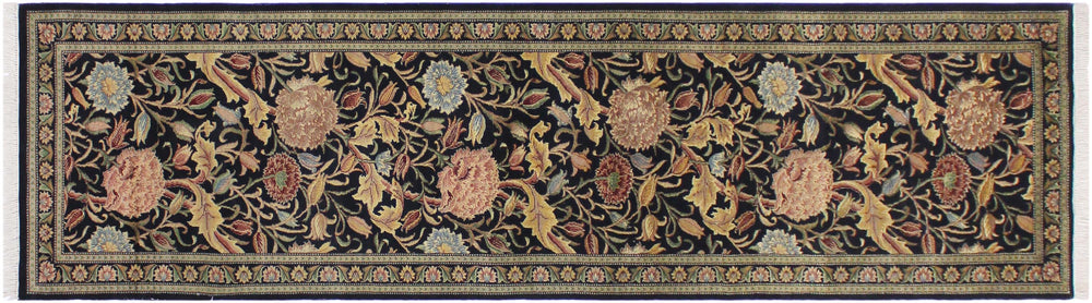 handmade Traditional Kamal Black Blue Hand Knotted RUNNER 100% WOOL area rug 3' x 10'