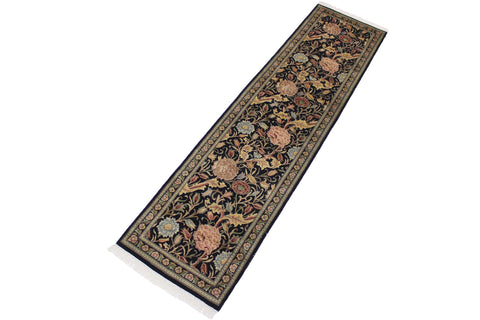 handmade Traditional Kamal Black Blue Hand Knotted RUNNER 100% WOOL area rug 3' x 10'