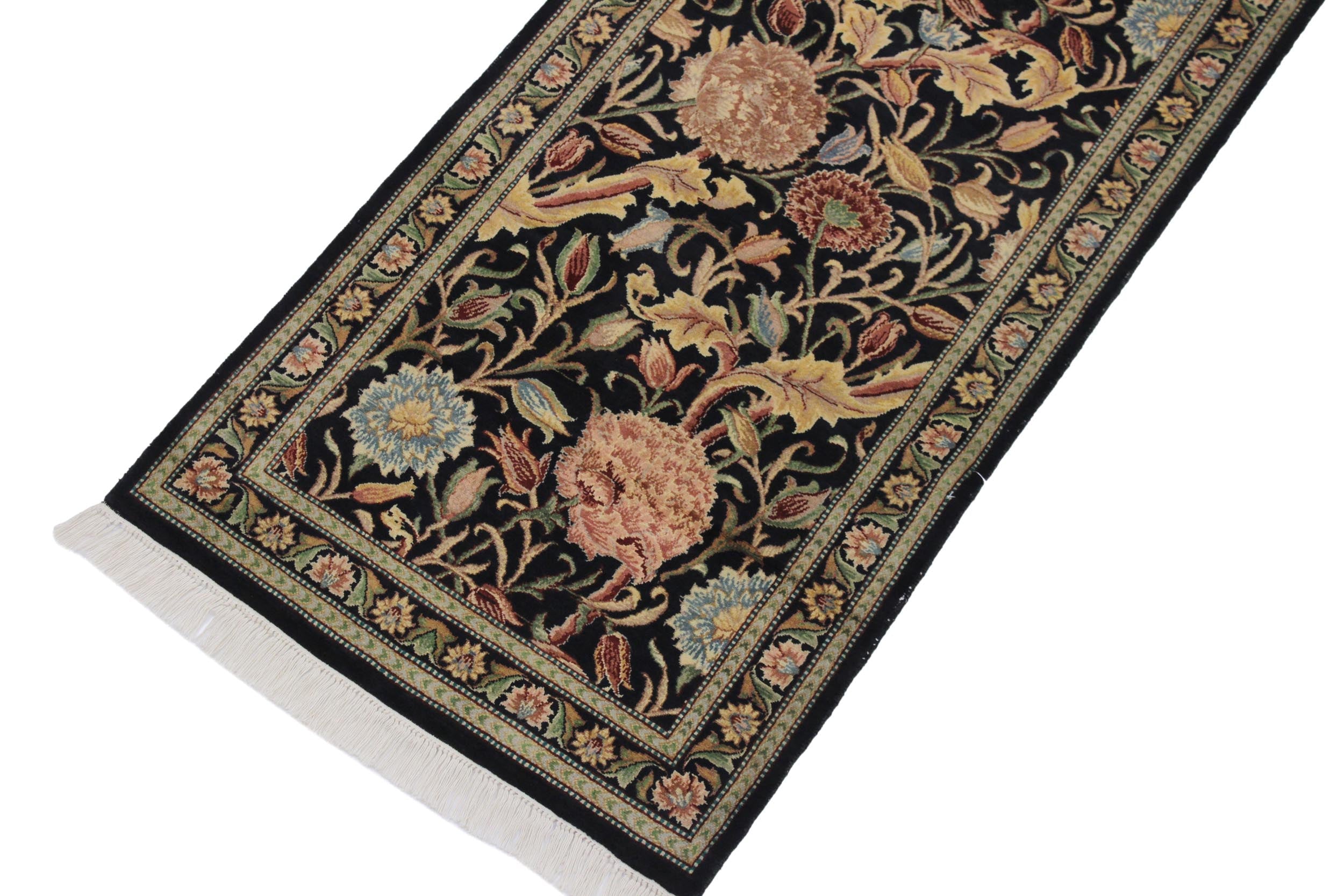 handmade Traditional Kamal Black Blue Hand Knotted RUNNER 100% WOOL area rug 3' x 10'