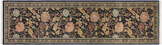 handmade Traditional Kamal Black Blue Hand Knotted RUNNER 100% WOOL area rug 3' x 10'