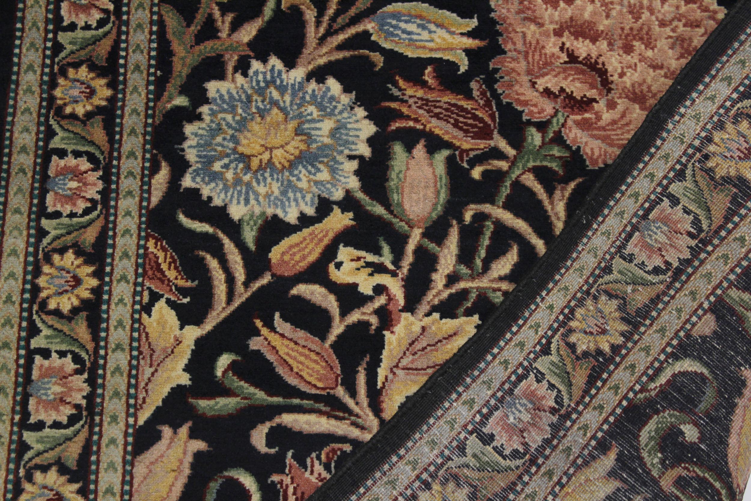 handmade Traditional Kamal Black Blue Hand Knotted RUNNER 100% WOOL area rug 3' x 10'