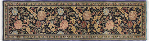 handmade Traditional Kamal Black Blue Hand Knotted RUNNER 100% WOOL area rug 3' x 10'