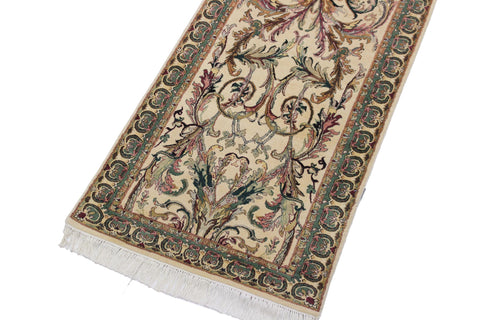 handmade Traditional Bhati Ivory Green Hand Knotted RUNNER 100% WOOL area rug 3' x 10'