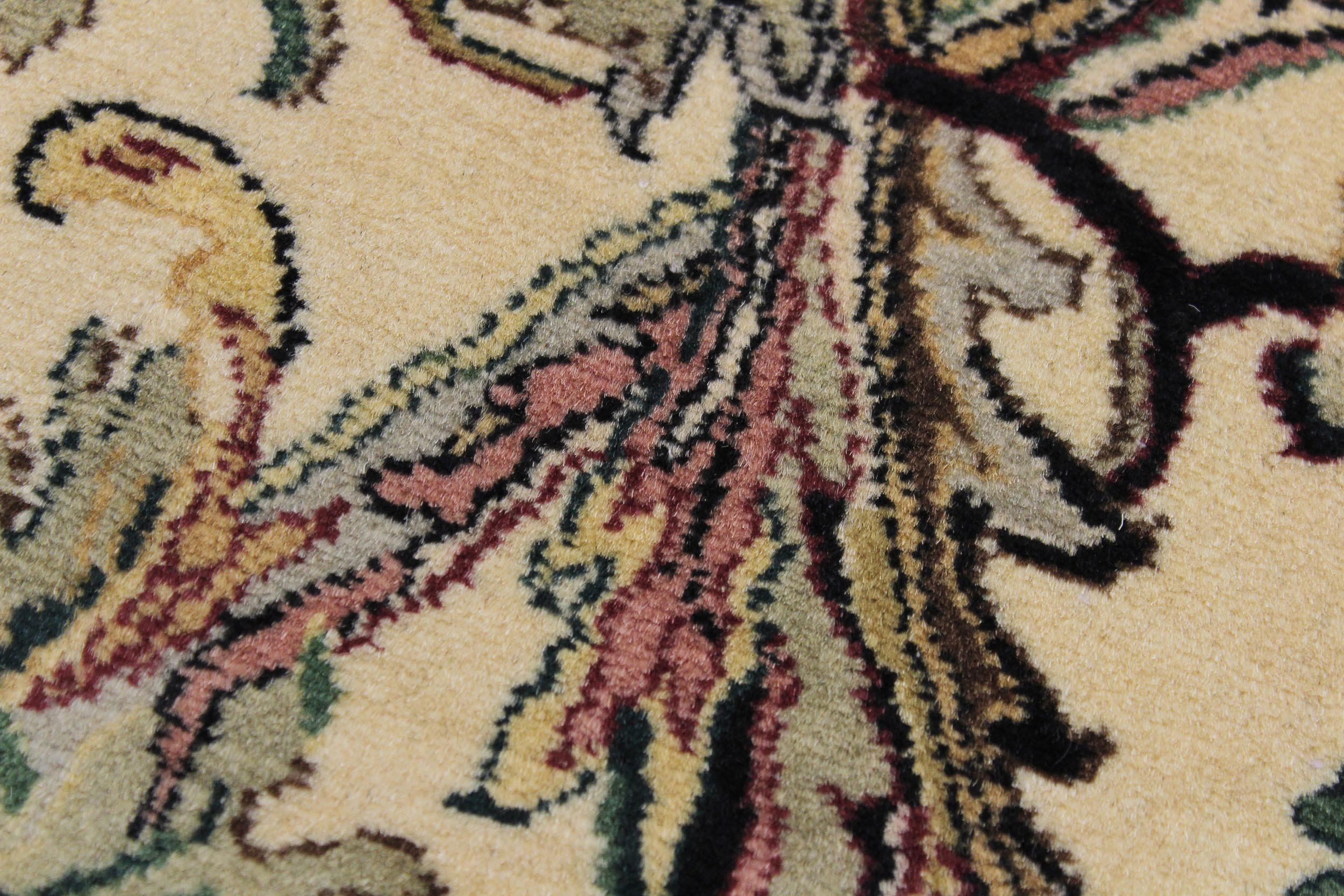 handmade Traditional Bhati Ivory Green Hand Knotted RUNNER 100% WOOL area rug 3' x 10'