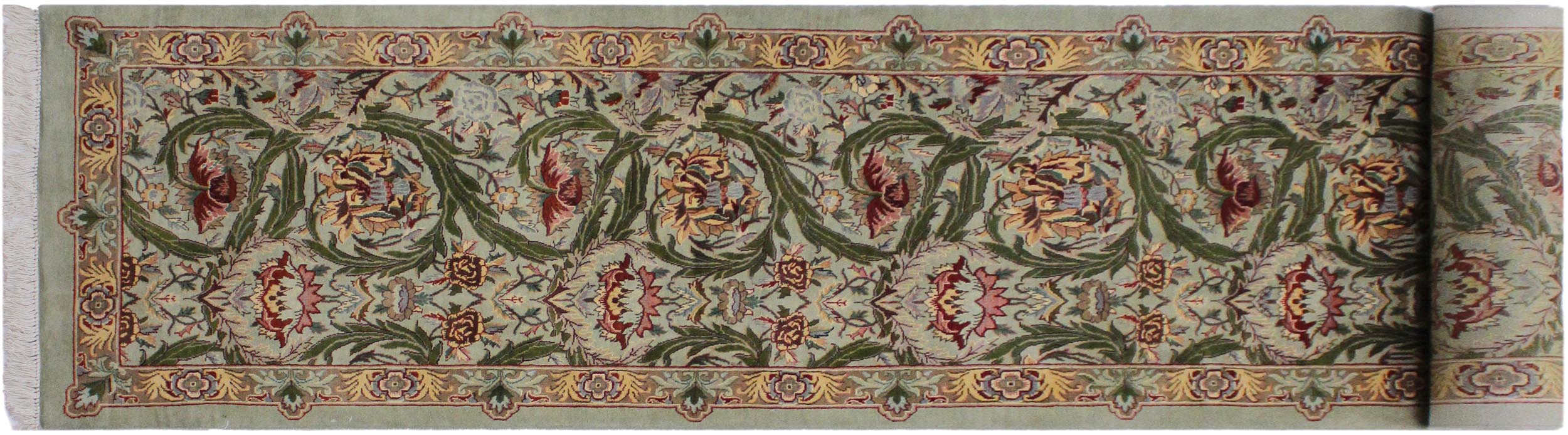 handmade Traditional Marry Gold Green Brown Hand Knotted RUNNER 100% WOOL area rug 3' x 12'