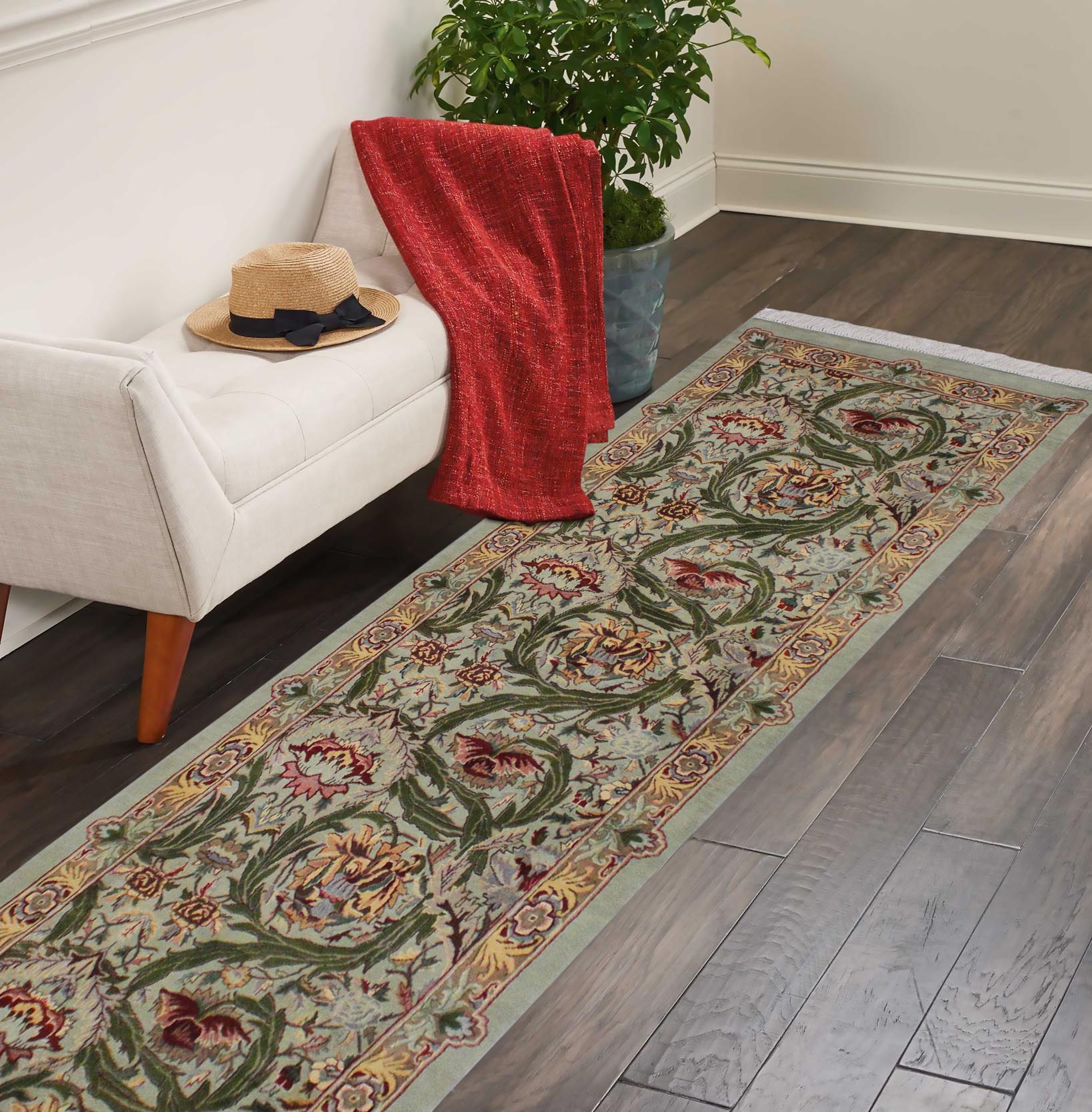 handmade Traditional Marry Gold Green Brown Hand Knotted RUNNER 100% WOOL area rug 3' x 12'