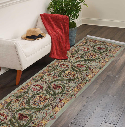 handmade Traditional Marry Gold Green Brown Hand Knotted RUNNER 100% WOOL area rug 3' x 12'