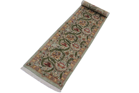 handmade Traditional Marry Gold Green Brown Hand Knotted RUNNER 100% WOOL area rug 3' x 12'