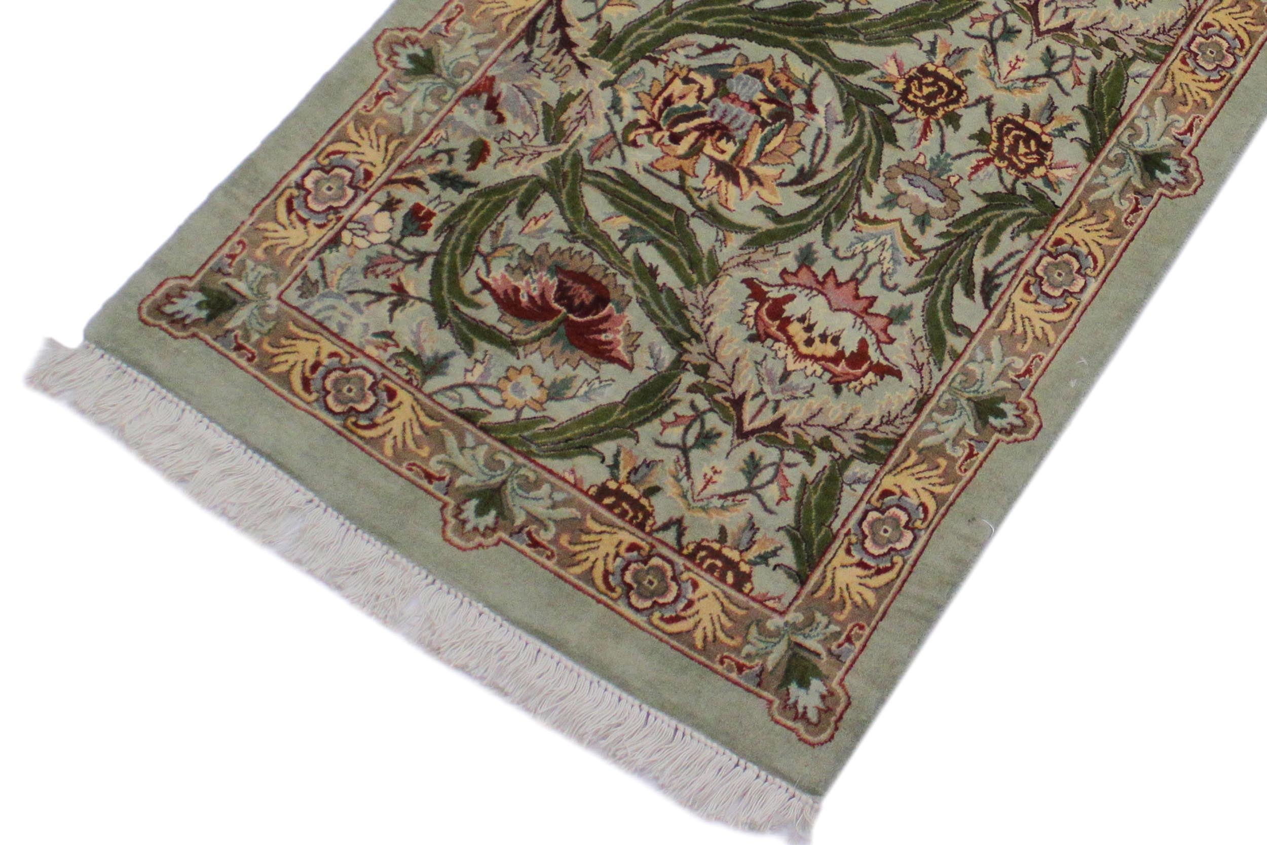 handmade Traditional Marry Gold Green Brown Hand Knotted RUNNER 100% WOOL area rug 3' x 12'