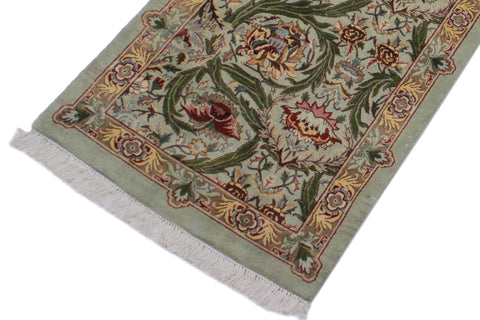 handmade Traditional Marry Gold Green Brown Hand Knotted RUNNER 100% WOOL area rug 3' x 12'