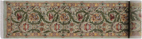 handmade Traditional Marry Gold Green Brown Hand Knotted RUNNER 100% WOOL area rug 3' x 12'