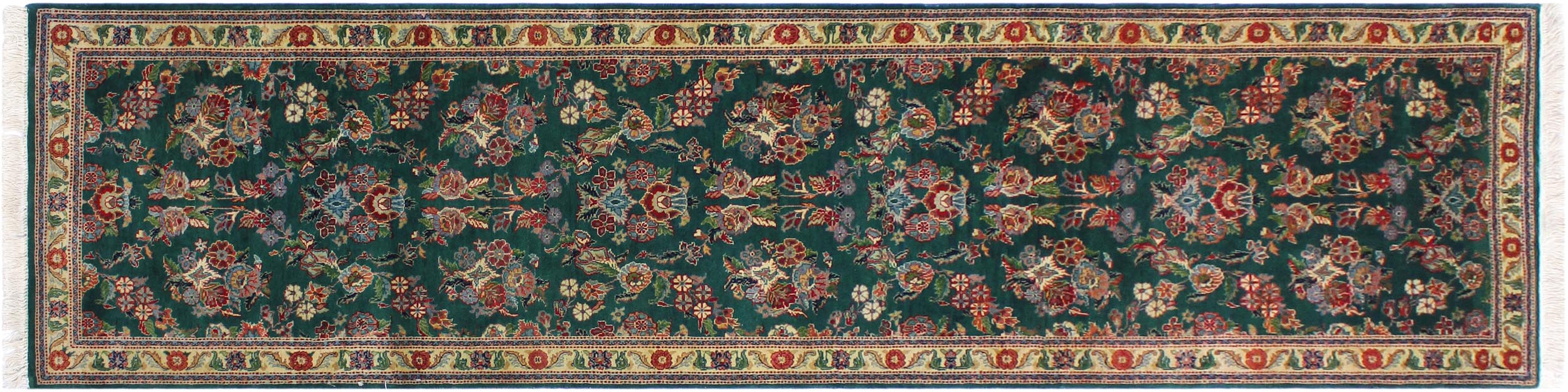 handmade Traditional Abusson Green Beige Hand Knotted RUNNER 100% WOOL area rug 3' x 10'