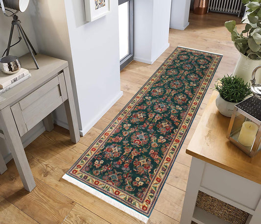 handmade Traditional Abusson Green Beige Hand Knotted RUNNER 100% WOOL area rug 3' x 10'