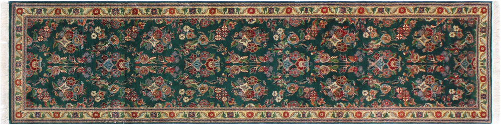 handmade Traditional Abusson Green Beige Hand Knotted RUNNER 100% WOOL area rug 3' x 10'
