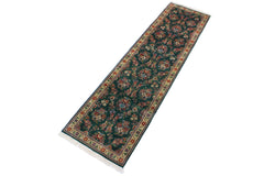 handmade Traditional Abusson Green Beige Hand Knotted RUNNER 100% WOOL area rug 3' x 10'