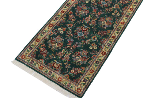 handmade Traditional Abusson Green Beige Hand Knotted RUNNER 100% WOOL area rug 3' x 10'