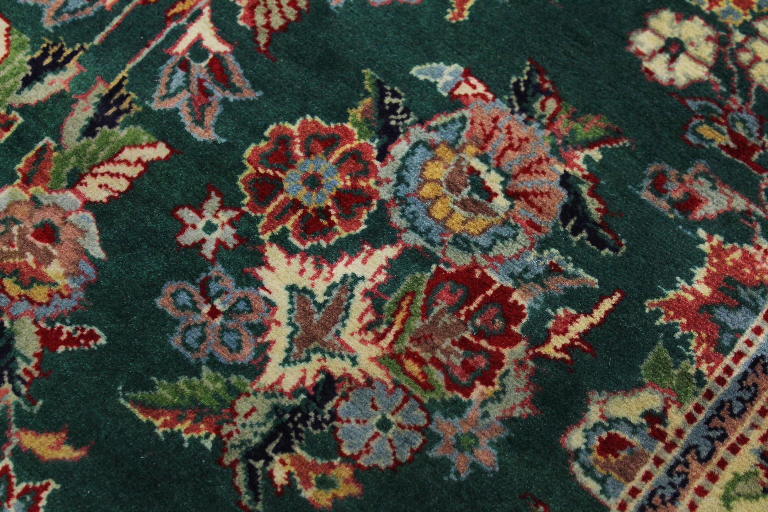 handmade Traditional Abusson Green Beige Hand Knotted RUNNER 100% WOOL area rug 3' x 10'