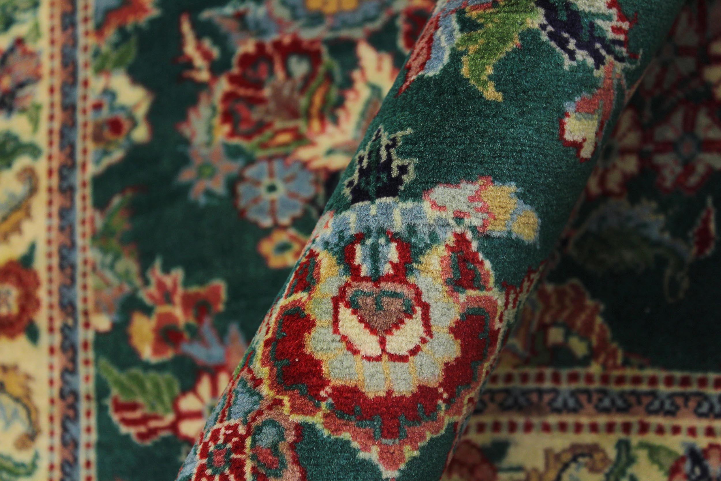 handmade Traditional Abusson Green Beige Hand Knotted RUNNER 100% WOOL area rug 3' x 10'