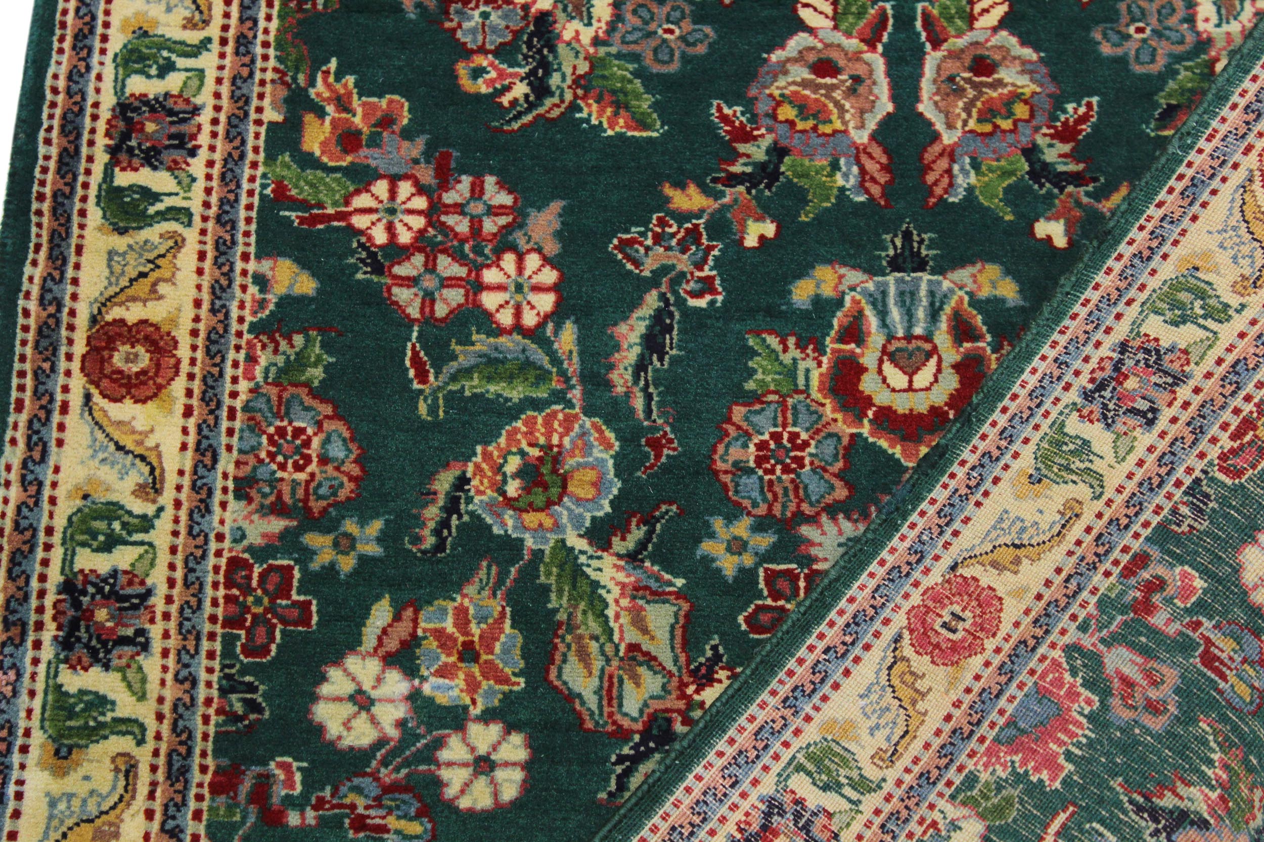 handmade Traditional Abusson Green Beige Hand Knotted RUNNER 100% WOOL area rug 3' x 10'