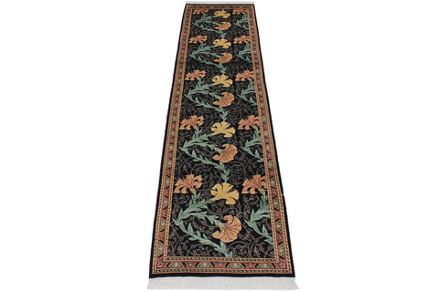 handmade Traditional Carnation Black Pink Hand Knotted RUNNER 100% WOOL area rug 3' x 10'