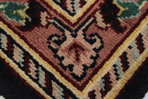 handmade Traditional Carnation Black Pink Hand Knotted RUNNER 100% WOOL area rug 3' x 10'